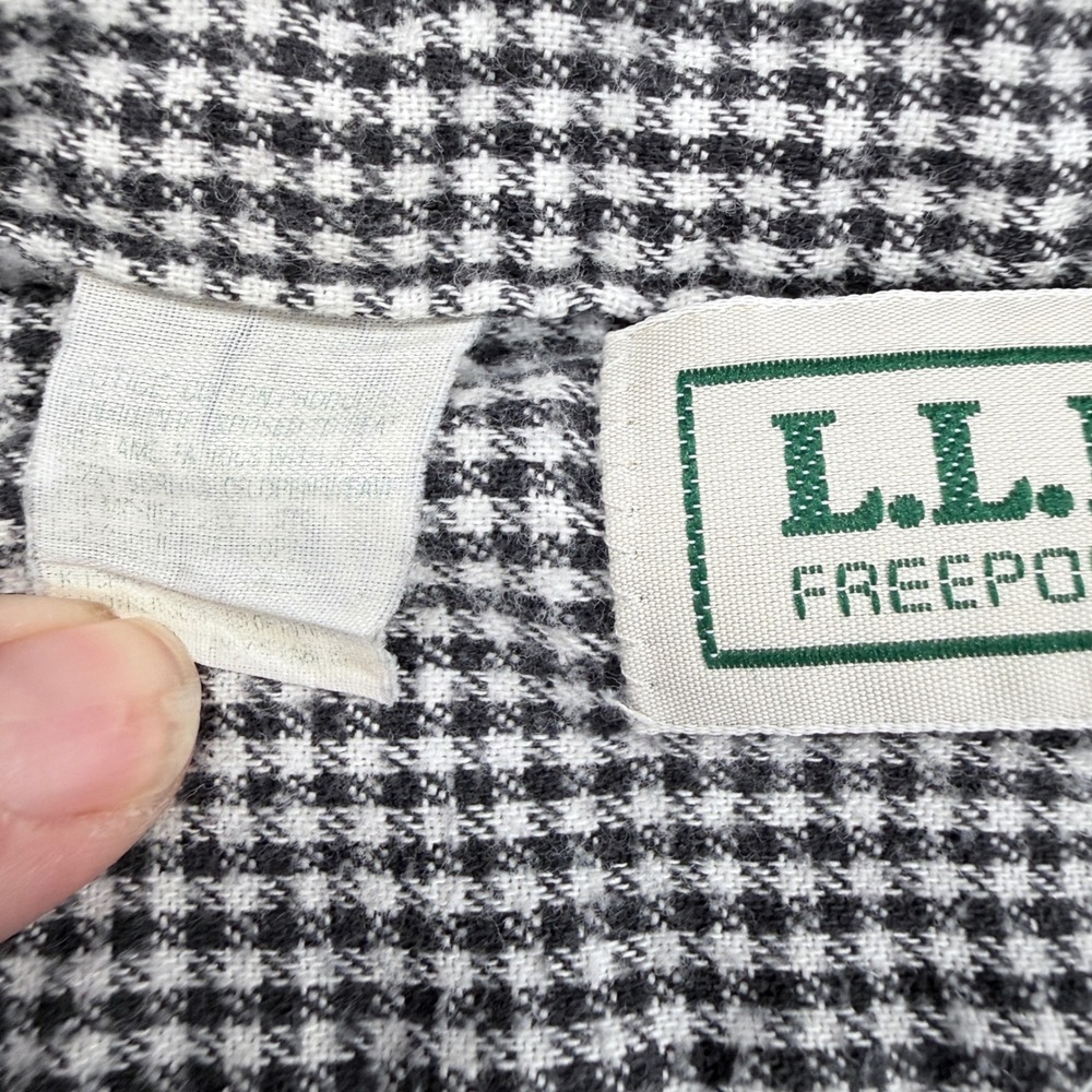 LL Bean Mens Large Regular Black White Houndstooth Cotton Button Down Shirt USA - Picture 4 of 8